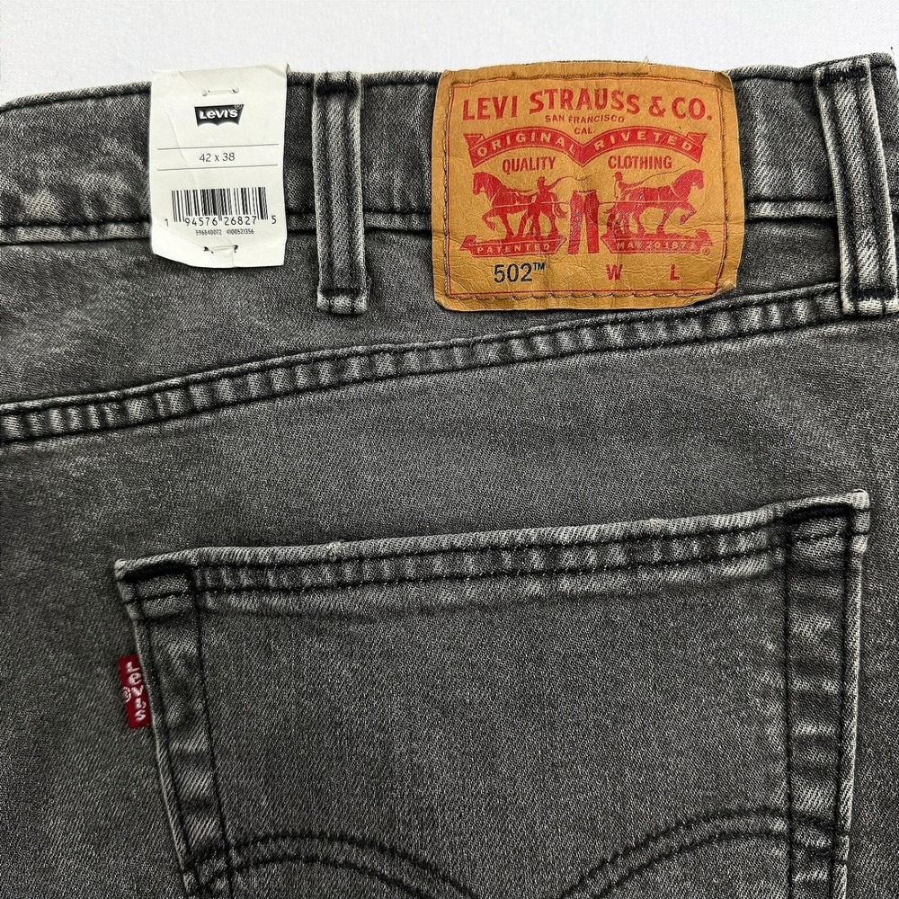 Levis 502 Taper Jeans Mens 42x38 Gray Levis Flex Stretch Denim Pants NEW